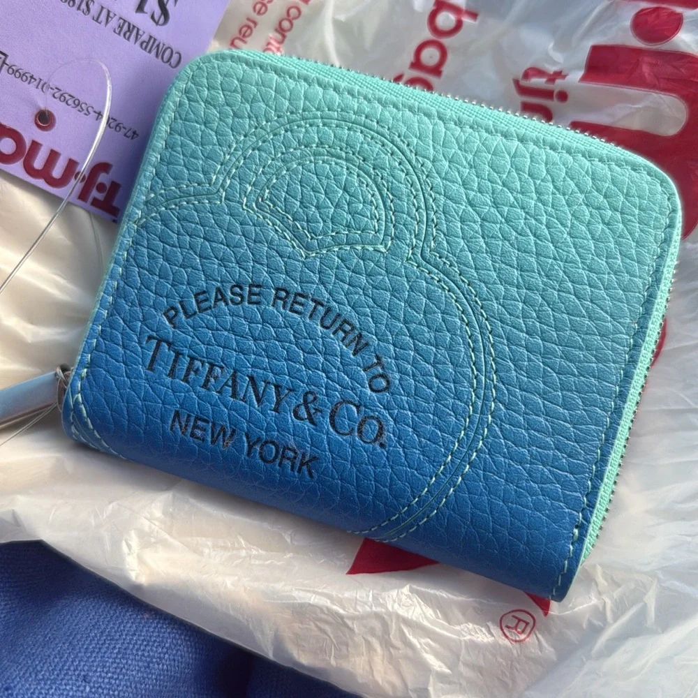 Tiffany & Co. Turquoise Leather Zip Wallet - Picture 1 of 3
